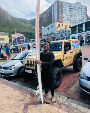 Mzi "Zee" Dempers Instagram - What I may lack in height, I make up for in…….. Board Size😂😉🤙🏽

Thanks to the @carmichael.xtreme Team for an amazing experience. First Jeep weekender, and first time surfing. Safe to say I’m hooked.🤙🏽

#surfing#jeep#experiences#belowdeck#belowdeckmed#bravotv#capetown