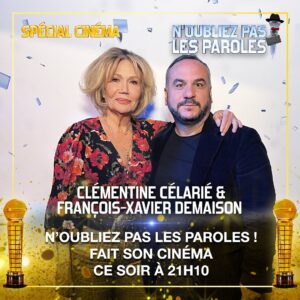 Nagui Instagram - Que serait un tapis rouge sans photocall ? 😎🤩 
On se retrouve à 21h10 avec nos invités d’exception pour un prime en l’honneur du cinéma et au profit d’associations 🎬🍿🫶
@claire_keim @_alixpoisson @ccelarie @arnaud.ducret @levrailambert @francoisxavierdemaison 
. . . #NOPLP #noubliezpaslesparoles #Nagui #chanson #musique #singer #chant #karaoke #chansonfrancaise #chanteuse #instamusic #chansonfrançaise #palmedor #cesar #oscars  #cannes