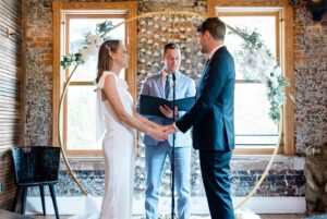 Natasha Bertrand Instagram - Married @bryancoxwell last weekend and had the best party with our family & chosen family at @bigbearcafe 🥰 

Our wedding truly would not have been as special without our supremely talented officiant and friend @dan_the_steele_man, who DEFINITELY DID NOT make me and Bryan cry at the altar with the most thoughtful and hilarious speech — Dan we love you!

thank you to the wonderful @dcbridal for the glam, @libertybakingco for our amazing cake, and @sound.originals for the photos! 🤍