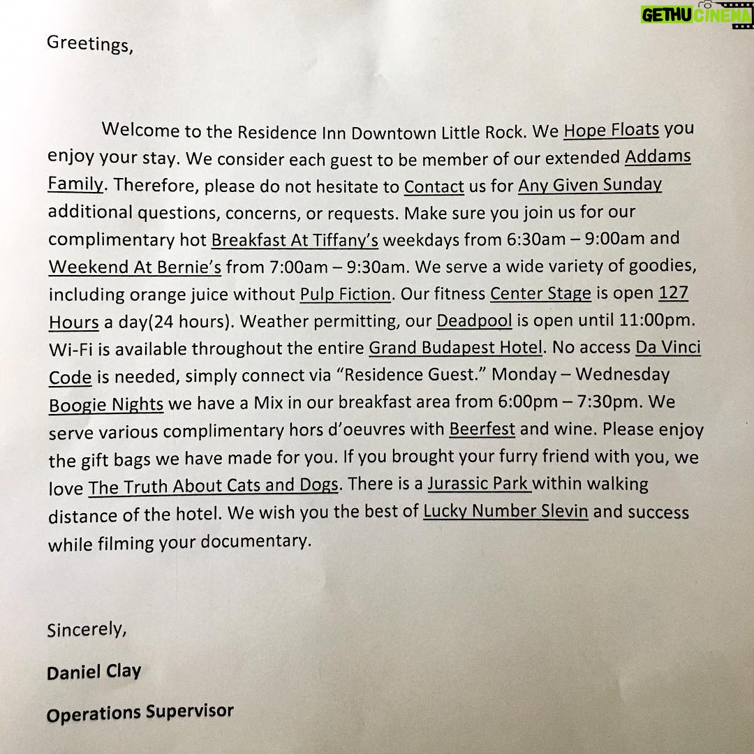 Nathan Fielder - 31.3K Likes - While we were in Little Rock filming Finding Frances, the manager at one of our hotels left me this letter and I think it’s the best