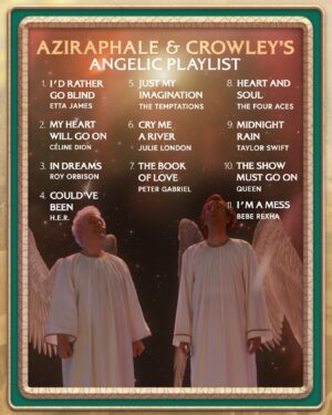 Neil Gaiman Instagram - Hello Good Omens Fandom, you have landed on the nice list for the holidays: we present the Aziraphale & Crowley Angelic Playlist.