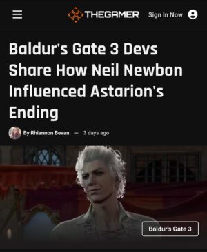 Neil Newbon Instagram - Thank you so much @lidstoneg and @larianstudios for sharing this - I owe you all so much and probably will never be able to repay you for your love , support and belief and amazing role and what a beautiful experience with you all x was an honour and joy to play #astarion thank you 🙏 ❤️ @thegamerweb thanks for the article #spoilers #bg3 thank you also to @nuckpang for his birthing and to @dndwizards for their gorgeous IP and support x