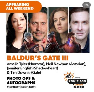 Neil Newbon Instagram - Beyond excited for a potential once in a career meet up! It’s a #dnd weekend the full companion cast of @larianstudios #baldursgate3 will be attending including the incredibly talented and other stalwart hero @matthewmercervo who plays #minsc with his fabulous cast and family of the legendary @critical_role ! We can’t wait to talk about the experience and this one of the most successful CRPGs based on @dndwizards world famous Roleplay game that took the world of imagination and fantasy and made it a global phenomenon! A real honour and privilege to be amongst such talented gorgeous humans and thank you to the millions of people who support and love the worlds created ! Thank you @mcmcomiccon for your generosity and support - what an adventure this is going to be- check out their Instagram page for tickets which are selling out. Live signings , panels and more await ! Gather your party and venture forth darlings ! #astarion #gale #minsc #narrator #shadowheart #laezel #wyll #jahiera #minthara #karlach #halsin