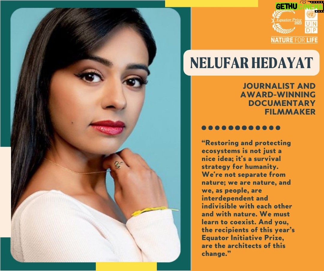 Nelufar Hedayat - 515 Likes - imagine a prize where ten groups, all indigenous or local communities who are pioneering climate crisis programmes that are changing their world and ours. imagine giving them funding support a voice and and a platform for the word to see? You're thinking of the @undp's #equatorprize. watch it with me!!! link in bio