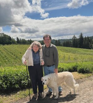 Nicholas Kristof Instagram - Happy 92nd birthday to my mom, Jane Kristof! Here she is with me this morning on our farm, the cider apple orchard behind us, and Connie beside us. May we all do so well at 92!!