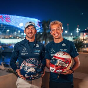 Nicholas Latifi Instagram - Helmet swap with this guy! 

One of the most genuine people in the paddock, a f***ing fast driver, and someone I’m happy to call a friend. 

Wishing you all the best for the coming years @alex_albon 👊🏻