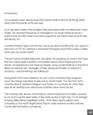 Nicholas Latifi Instagram - A message from me after the events of Abu Dhabi