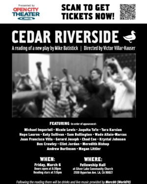 Nick Sandow Instagram - Hello. Go check out the reading of a great new play by my buddy Mike Batistick. It’s directed by Victor Villa-Hauser and stars the incredible Michael Imperioli. I wish I was in LA! Go to Eventbrite.com, and type in CEDAR RIVERSIDE or put your camera up to the barcode. #cedarriverside #opencitytheatre