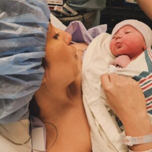 Nicole Dambro Instagram - I met my new bestie on 2.28.24 🩵 blowing kisses to each other from the first moment, what a wild experience! We’re both feeling great, and @bleweyd is such a doting father and loving partner. Beyond healthy and happy, couldn’t be more blessed. #BrysonNicoDowell 

Oh yeah, and @thispupisludacris is a very protective fur brother. I can’t wait to see these two grow up together 🥹