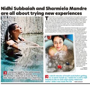 Nidhi Subbaiah Instagram - Did an ice plunge with toys and it got carried by the media 🤍🥶❄️🥶💙 Managed to smile for the pic cos I’ve had practise with @boscomartis making me smile through 5 days of dancing in the snow! 💃🏻❄️
Ps : don’t cut your own fringe .