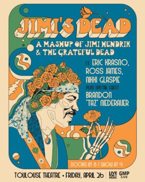 Nikki Glaspie Instagram - Let me stand next to your fire on the mountain...

Eric Krasno is bringing ‘Jimi’s Dead’ to New Orleans for a little Jerry, a little Jimi, and a whole lot of 🔥 during #JazzFest.

On sale now 🎫 link in bio

🎨 @hoverchairstudios