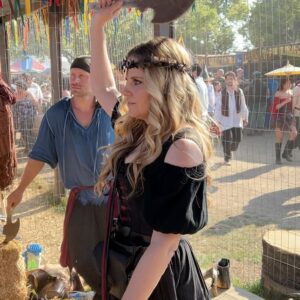 Nikki Griffin Instagram - Had the most magical time at the Renfaire on Saturday with the lovely Lady Lyndon Smith. We enjoyed the stunt performance of Aaron Bonk as he dazzled with his whips and swords. We threw axes- both of us hitting the target, but never managing to make it stick. And we danced, drank and pet llamas! Huzzah!

#renaissancefaire #renaissancepleasurefaire #huzzah