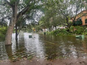 Nora Hewitt Instagram - Still have a few more feet of water that will come in with the tide, streets all around us are completely flooded. You can see how fast the river is flowing back out to the bay, high tide is gonna bring in a lot of water