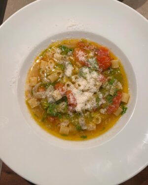 Oliver Ingrosso Instagram - To make a brodo the Italian way doesn’t have to take long or have meat in it. U can easily get great flavor from your veggies with just some olive oil and love. This took 20 min and was what I had in my fridge kind of meal. Tomatoes, celery and onion is all I needed. Water was added and then the tubetti lisce (great f-in pasta) and of course a lot of Parmesan on top. U can make this kind of soup with a lot of different things and it’s easy as hell. One pot kind of dish as I cooked the pasta right in with the rest of the stuff