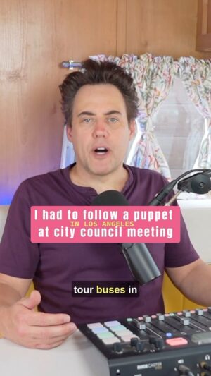Orny Adams Instagram - I had to follow a puppet at the Los Angeles City Council meeting last week on Tour Buses. I guess anybody can speak. What’s Wrong with Orny Adams episode 93. #TourBuses #Puppet #Goat #CityHall #CityCouncil