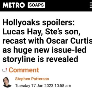 Oscar Curtis Instagram - Did u guess right??? 😃 I'm going to be Lucas in Hollyoaks... can't describe how grateful I am for this opportunity! I am so excited to play this character
Huge thanks to my agent for doing exactly what he said he'd do 🙏 @mark_jermin_mgt and to @hollyoaksofficial for this fantastic gift of a role 🙏💛
Thankful to everyone who played a part in getting me here 🙏 
Also to the nicest crew & cast ever, thank you for welcoming me 💛
.
.
.
.
.
.
.
.
.
.
#Hollyoaks #actor #amazing #actorslife #new #newactor #thankyou #themway #Manchester actors #Liverpool #soapnews #soap  #tvactor