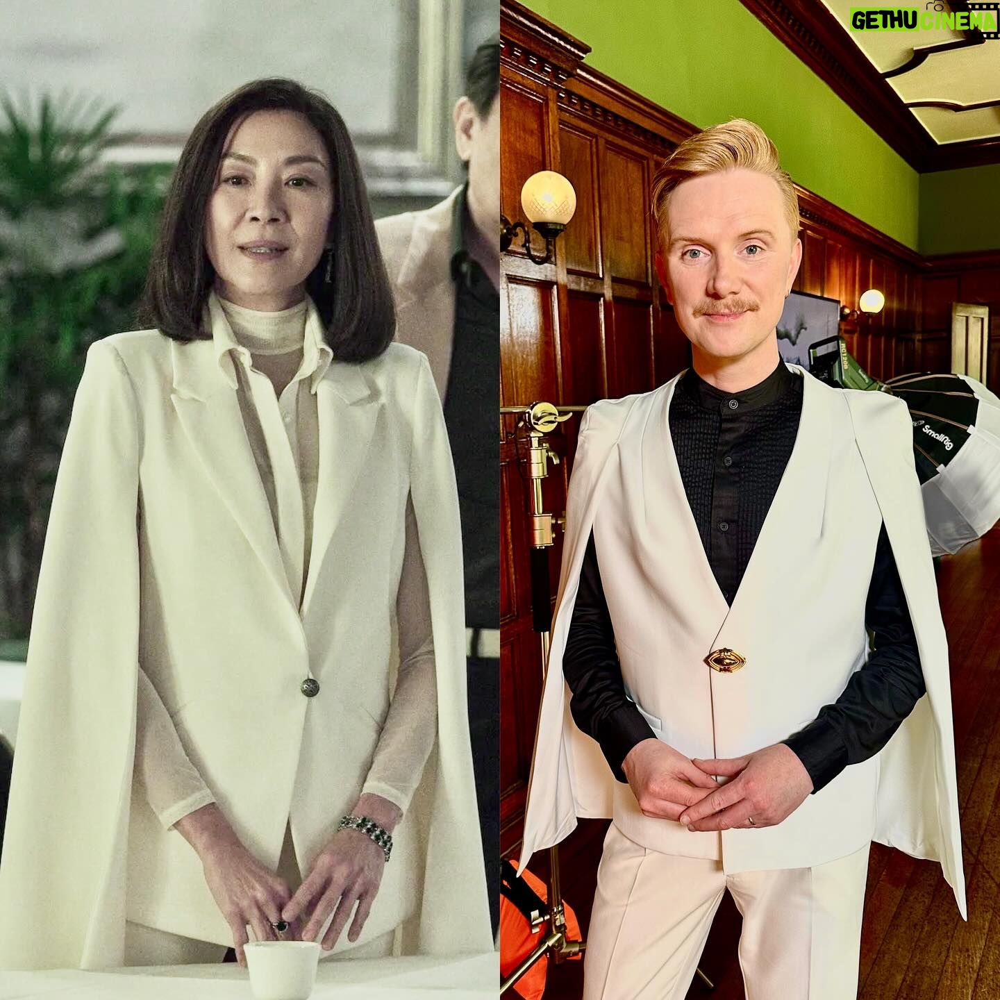 Owain Wyn Evans - 2K Likes - Wanna feel fancy? Wear a cape suit! I saw Michelle Yeoh wearing this sen-sat-ional outfit on The Brothers Sun and the look inspired me to trawl the depths of the web to find something similar and self-style! ✨(I was also compared to Princess Leia and Count Dracula during filming, which quite frankly I’ll take as compliments 💅🏻 😂) Jaw dropping homes for you to see on our new series of Wales’ Home of the Year - coming soon to BBC One and iPlayer!
