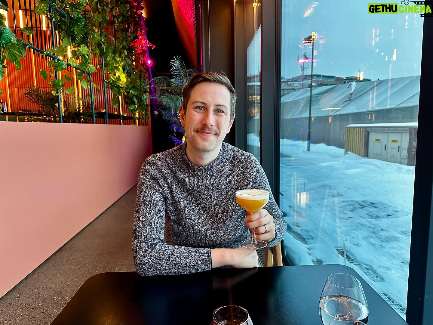 Owain Wyn Evans - 4.1K Likes - Feel very lucky to have had such a gorgeous weekend away with The Dr. in Oslo 🇳🇴 Snow, sunsets, toboggan rides in highly inappropriate footwear and optical illusions. What’s not to love darls?! X