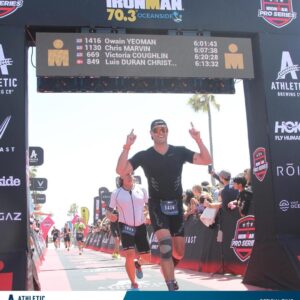 Owain Yeoman Instagram - I AM IRONMAN! (well, half Ironman at least 😂). So elated and proud to have completed my first half Ironman triathlon (1.2 mile swim, 56 mile Bike, 13.1 mile run in 6 hours!) at the 2024 Oceanside @ironmantri This is especially sweet for me after disc surgery a couple of years ago that made me worry I would never be able to participate in the sports like these that I so love! It was exhausting and truly the most rewarding feeling ever to cross that line. I owe such a huge debt of gratitude to my wonderful wife @gigiyeoman and my daughters Everbelle and Phoenix who put up with months of Dad in training- you guys are all iron women! Thanks for supporting me and cheering me on. So lucky to have your love! I adore you all. Big shout out also to @fortiuscoaching Gerardo Barrios who helped me with my swimming. 🏊‍♂️ 🙏 Great things happen when you push yourself out of your comfort zone! #ironman #halfironman #swimbikerun #triathlon #fitness #sports #fitness #getitdone #achievement #nextlevel #levelup #endurance #pushyourself #fit #challenge #pushthelimit #family #love #support #ironman #nopainnogain #swim #bike #run #roka #canyon #fortiuscoaching #athleticbrewing #oakley #rudyproject #hoka