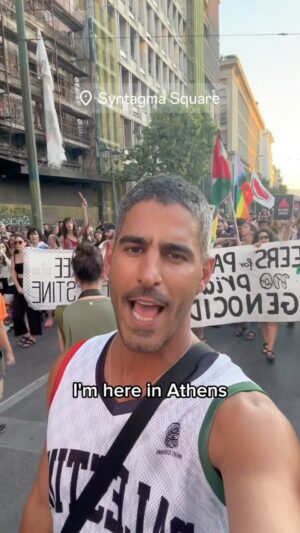 Owen Jones Instagram - “NO PRIDE IN GENOCIDE” — @kamia_anohi a transfeminist collective sending a clear message to the world during #Athens #Pride 🍉✊🏿✌🏾