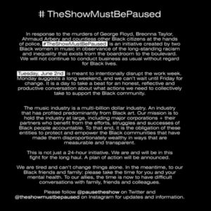 Owen Teague Instagram - I’m using the original hashtag on these blackout posts, #theshowmustbepaused, as opposed to (#)blacklivesmatter so as not to take over BLM’s platform of information. @theshowmustbepaused was started by two black women in the music industry who wanted to bring real change within their workplaces — for us in the entertainment industry, it is crucial to stand with them. Please visit their page and website — there are great resources there for donating to protestors’ bail funds, getting connected with the @mvmnt4blklives and grassroots organizations, and info on how to be anti-racist.