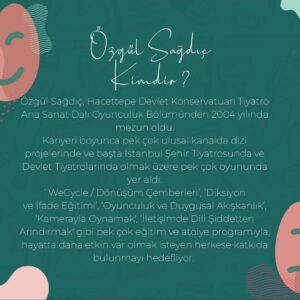Özgül Sağdıç Instagram - Beni tanıyanlar bilir uzun zamandır beslediğim eğitmenlik tarafımı. Ne yalan söyleyim en az oyunculuk kadar mutlu ediyor beni öğrendiklerimi paylaşmak, insanlara dokunmak. Uzun zamandır hayalini kurduğum işbirliği Antalya'da mümkün oldu💫
Konyaaltı'nda şahane bir mekan açıldı yakın zamanda. 
Adı ArtWay Sanat Yolu🌱 
Yolumuzun kesiştiği bu güzel mekâna çok özel atölyeler ve eğitimler tasarlıyorum💫
👉@artwayguzelsanatlar hesabını takibe alınız🙂