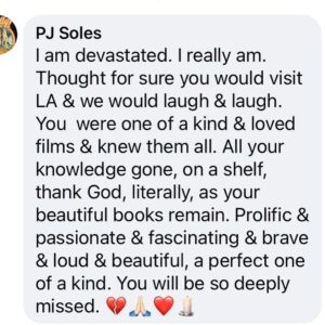 P.J. Soles Instagram - I will truly miss you being in the world Lee! There will be so much mischief in Heaven now, they might send you back Darlst! Love you Lee! 💔🙏🏻🕯️❤️🎬 @leegambin79 ❤️