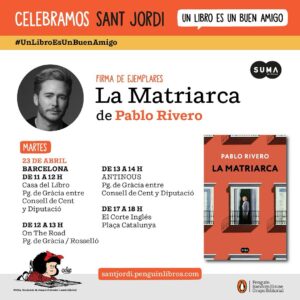 Pablo Rivero Instagram - Ya estoy de vuelta de Bilbao y Barakaldo (muchísimas gracias a todos los lectores que se acercaron a la firma y llenaron el teatro) y con muchas ganas de todo lo que viene la semana que viene: Sant Jordi en Barcelona, presentación y firma en Motril y la feria del libro de Málaga. En el carrusel está toda la información, espero que nos veamos. Gracias 🌹#lamatriarca 
 @sumadeletrased @penguinlibros 
PD: en Málaga también estaremos con@la función pero ya no quedan entradas, gracias!