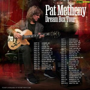 Pat Metheny Instagram - Dream Box Solo Tour this Fall

I’m really looking forward to doing this pretty significant tour that will just be me. I’m going to draw on all my solo records, from New Chautauqua on, and I’ve written a lot of that kind of material: narrative, storytelling, with expositional-type improvising. I did a test run of solo concerts a couple years ago and I really, really enjoyed it. It’s going to be something quite different for me, that intimate relationship. I think I’ll probably actually talk some on the gig, which I generally don’t like to do, but it sort of fits with what this evening will be - Pat