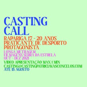 Patrícia Vasconcelos Instagram - Ora aqui vai mais um belo casting call.
Até 15 Agosto. 
Procuro uma jovem actriz  Que goste de desporto. 
Ao enviar a candidatura por favor colocar no assunto:  casting call
Www.castingpatriciavasconcelos.com 
@brocinema
Partilhem please
