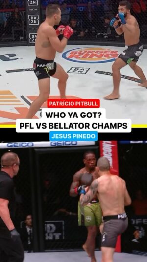 Patricio Freire Instagram - Two Featherweights Kings Set For Battle. Who will reign on February 24th 

@elmudopinedo x @patriciopitbull 

#PFLvsBellator | #RiyadhSeason