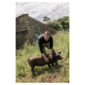 Patrick Grant Instagram - One man and his pigs! Meet Hazel and Acorn, our adorable Oxford Sandy & Blacks. Read all about them in @ft_houseandhome in today's FT Weekend.

Big thanks to the brilliant @beatricehodgkin for letting me share the story.
Photos 1, 2 and 3 by @arran_cross