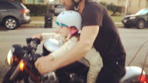 Patrick John Flueger Instagram - Louisa's fist Motorcycle lesson...she knows what's up #GodFatherGodDaughterMotorcycleTimes