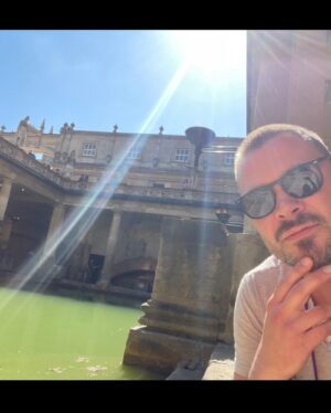 Patrick John Flueger Instagram - BATH 🇬🇧 Baby! Ancient Roman baths in the morning!!! High Tea at The Royal Crescent in the afternoon with Reemer.  Eating crumpets & tiny cute lil sandwiches. All stacked up? = A Damn Good Day!! #PaddyAndReemsKingUKongAdventure #HistoryGeeking