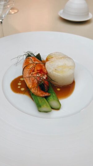 Paul Ainsworth Instagram - This really is a celebration of Cornwall and how we used St Enodoc Aparagus this year. 

Kelp Cured Cornish Cod ~
Grilled Lobster ~ St Enodoc Asparagus 

Shout out to @stenodocasparagus (@busejax and @burcher100 for another incredible year. I wish the season was a bit longer, but the short time we have it it’s just world class. Over the years we’ve had many iterations of this dish and I couldn’t be happier what we’ve created in 2024 👊🏽🔥