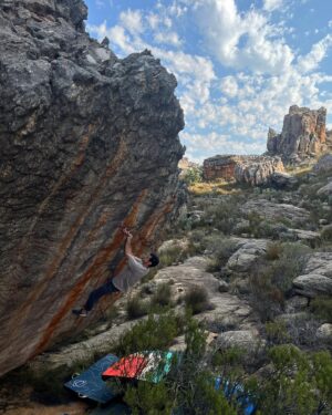 Paul Robinson Instagram - Pretty stoked to do this rad hard 4 mover, “Clarence,” 8A /V12 the other day! This one doesn’t get much attention but it’s super fun and a nice hard crimp boulder. Worth the hike! #bouldering photo: @frank__decaro