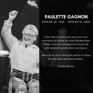 Paulette Gagnon Instagram - Nous vous communiquerons prochainement les détails en ce qui a trait aux funérailles. Ils devraient avoir lieu en mars 2022. 

Sa famille 🤍