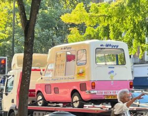 Penny Smith Instagram - Not going to sell many ice creams going at that height … to paraphrase an Eric Morecambe line #icecreamvan