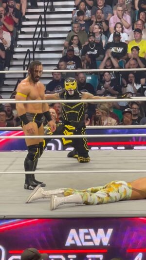 Pentagón Jr. Instagram - Unified World Trios Champions the Bang Bang Gang are defending their titles against Death Triangle! 

Order #AEWDoN on PPV right now!
🇺🇸: Cable & Satellite
💻: @BleacherReport | @FiteTV | @YouTube | @PPV_com
#aew #allelitewrestling