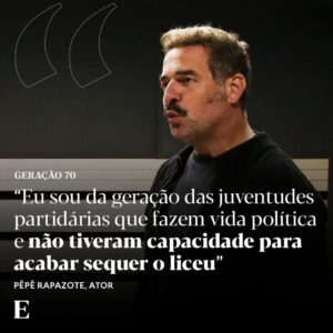 Pêpê Rapazote Instagram - Nascido em 1970 e dono de uma voz inconfundível, é um dos atores nacionais que mais cartas tem dado fora de Portugal. Em entrevista a Bernardo Ferrão, Pedro de Matos Fernandes, mais conhecido como Pêpê Rapazote, fala sobre a paixão pela arquitetura, os desafios na arte da representação e as fortes raízes familiares. 

“Vivi até muito tarde em casa dos meus pais e não vivi mais porque não dava, quer dizer, se quisesse viver mais e com outra pessoa teria de lhe perguntar: não te queres juntar aos meus pais? Eu adorava os meus pais e achei que a minha vida ia acabar se se desfizesse este núcleo familiar. Estes últimos tempos foram muito violentos com a doença da minha mãe e a morte do meu pai”. 

Ouça a entrevista no 'Geração 70' nas plataformas habituais de podcast e através do link na bio do @jornalexpresso

📷 @nunofox

#peperapazote #podcast #entrevista #geracao70 #politica #portugal #voto #votar #racismo #juventude #partidos