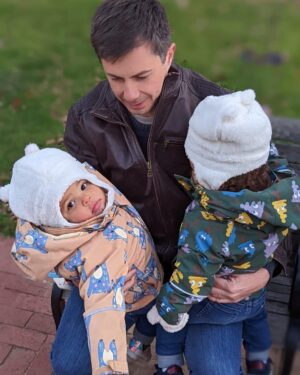 Pete Buttigieg Instagram - I’m thankful for this holiday filled with family & food, and I’m particularly grateful for time with these two who keep me on my toes in all the best ways. I hope everyone is celebrating well and safely. From our family to yours, #happythanksgiving