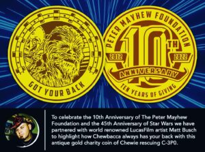 Peter Mayhew Instagram - Just in time for Life Day!  New Charity Challenge Coin is live!  Our second of three anniversary coins celebrates Chewbacca rescuing C-3P0 in The Empire Strikes Back.  In hand and ready to ship! (Link In Bio To Order)