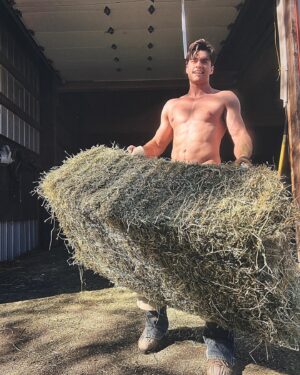Pierson Fodé Instagram - Hay, chaff, chaps and 5 baby rabbits. These were the ingredients chosen to make the dustiest farmers alive. But Fodé farms; father, son and dog trio accidentally loaded during the hottest days in may. Slowly losing the battle to clothes drenched in sweat their clothes once again went missing in action. After defeating 24tons of hand loaded and unloaded hay they returned home victorious. only to be sprayed down by mom with the garden hose… and then I flew off the next morning to film another movie 🎥 #farmfit P.S. Someone needs to give my dad a raise for taking photos while we’re loading cause these are better than most red carpets in LA 😂