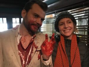 Pilou Asbæk Instagram - Here’s some photos from @runsweetheart you can still check  out the movie on @amazonprime one hell of a ride #blood #hunt #movie #woman #man #handinpants #church #fear #movie #la #run #sweetheart #suit #action #horror #photos