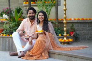 Prajwal Devaraj Instagram - Love & laughter with the light of my life!@prajwaldevaraj ✨️🥰
.
MUA: @ritha_makeovers 
Stylist: @nainaarora.fashion
Photography: @bangalore_times
.
#diwali #celebrations