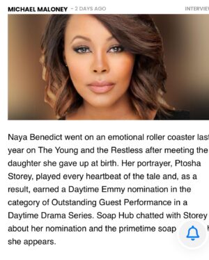 Ptosha Storey Instagram - A huge THANK YOU to @michaeljmaloney @soaphub for a great interview . I Enjoyed  my time with you . Truly felt the love! 🙏🏾💙🙏🏾 ( swipe)
Read more—>
https://soaphub.com/interviews/yr-star-ptosha-storey-talks-daytime-emmy-nom-for-playing-naya/

#youngandtherestlesscbs 
#soaphub 
#naya
#emmys
#emmynominated