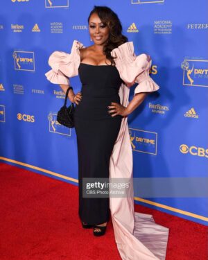 Ptosha Storey Instagram - Another fabulous night at Part Two of the 49th Annual Daytime Emmys !! Walking the Red carpet as an Emmy Nominated Actress never gets old . Honored to have my illustrious godmother, Carol Francois by my side this go round. Thank you to @sptv @cbstv @youngandrestlesscbs,  my family , my village and my fans . This journey would not be possible without you . Special shout to my glam squad for making me look beautiful once again . (Swipe)

Stylist @jlynnstyle18 
MUA @avonna_sunshine 
Hair @michellecoronahair 
 
#gratful