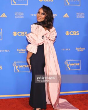 Ptosha Storey Instagram - Another fabulous night at Part Two of the 49th Annual Daytime Emmys !! Walking the Red carpet as an Emmy Nominated Actress never gets old . Honored to have my illustrious godmother, Carol Francois by my side this go round. Thank you to @sptv @cbstv @youngandrestlesscbs,  my family , my village and my fans . This journey would not be possible without you . Special shout to my glam squad for making me look beautiful once again . (Swipe)

Stylist @jlynnstyle18 
MUA @avonna_sunshine 
Hair @michellecoronahair 
 
#gratful