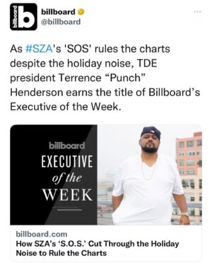 Punch Instagram - Shout out to @billboard for the honor and acknowledgment. It takes an army. SZA TDE RCA. And please always Respect the ARtFOrM