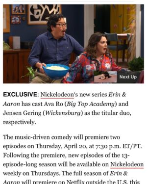 Pyper Braun Instagram - The world is about to meet the newest family on the block! We couldn’t be more excited about this new project!
•
Erin & Aaron will be released April 20th on @nickelodeon 
@netflix 
•
Pyper plays Aaron’s younger sister Natasha and you will see her get into some serious fun mischief!
•
Thank you to everyone who believes in Pyper and for all the love and encouragement! 
•
@seanwcunningham 
@outsmartin 
@pattygarycox 
@wendyfaraone 
Dicky & Mark (need to get Instagram)
@cjudd 
@nicolegorsuch 
@kater_nation 
Tonto
@robynnotrobin 
Anyone else I forgot you know we love you 

Cast:
@larisoleynik 
@jensengering 
@missavaro 
@itsceliamendez 
@lucaidiaz 

Casting:
@amberhorn 
@anamelikedanicalifornia